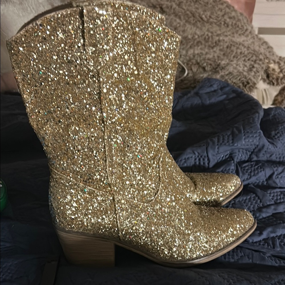 Gold Glitter Cowboy Boots Pierre Dumas